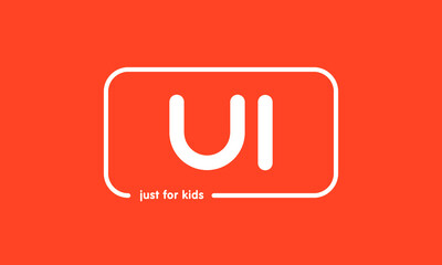 Premade framed kids logo initials monogram kids modern soft on red background