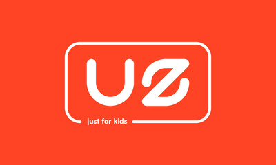 Premade framed kids logo initials monogram kids modern soft on red background