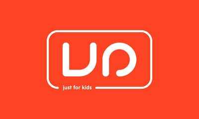 Premade framed kids logo initials monogram kids modern soft on red background