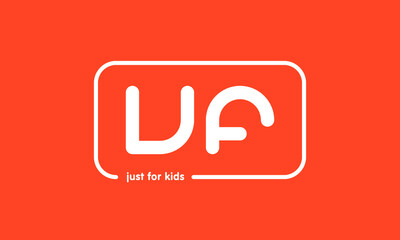 Premade framed kids logo initials monogram kids modern soft on red background