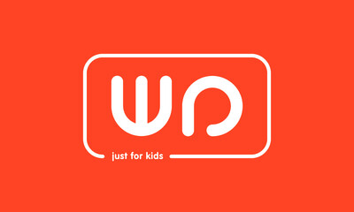 Premade framed kids logo initials monogram kids modern soft on red background