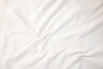 Fototapeta na wymiar Fabric backdrop White linen canvas crumpled natural cotton fabric Natural handmade linen top view background Organic Eco textiles White Fabric texture