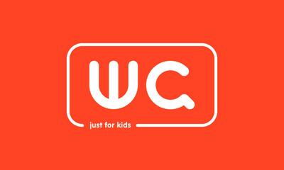 Premade framed kids logo initials monogram kids modern soft on red background