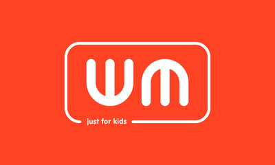 Premade framed kids logo initials monogram kids modern soft on red background