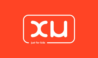 Premade framed kids logo initials monogram kids modern soft on red background