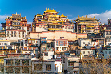 The amazing view of traditional buddhist temple - Guihua temple in Shangri-La in China