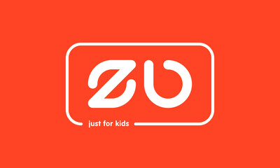 Premade framed kids logo initials monogram kids modern soft on red background