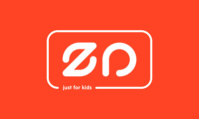 Premade framed kids logo initials monogram kids modern soft on red background