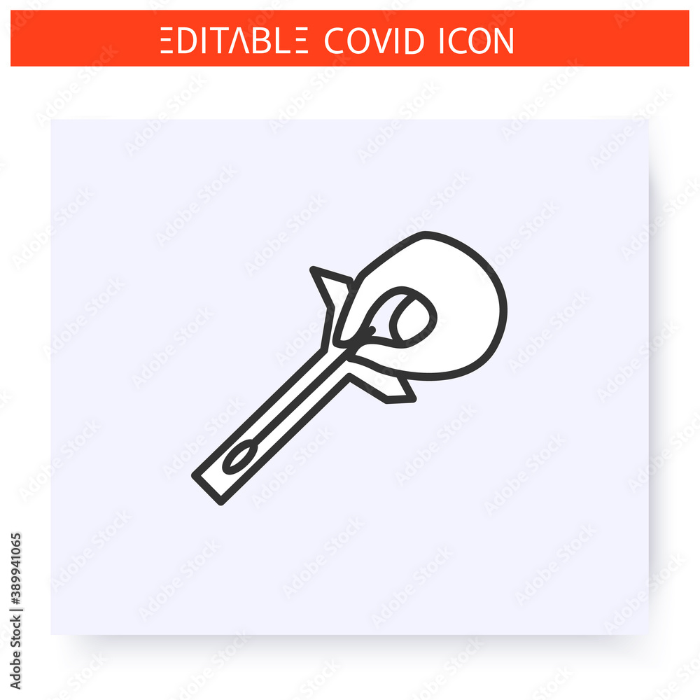 Poster remove collection swab from container line icon. coronavirus home testing tutorial.covid19 nasal swa