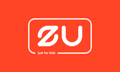 Premade framed kids logo initials monogram kids modern soft on red background