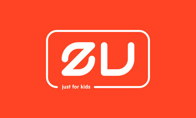 Premade framed kids logo initials monogram kids modern soft on red background