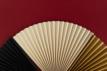 Template with paper fans over red background, Chinese New Year, Christmas, New year Background