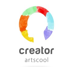 Abstract art watercolor silhouette human profile logo with paint colorful background.Creative design template sign mind, symbol people IQ, art therapy, icon brain. Vector illustration business company