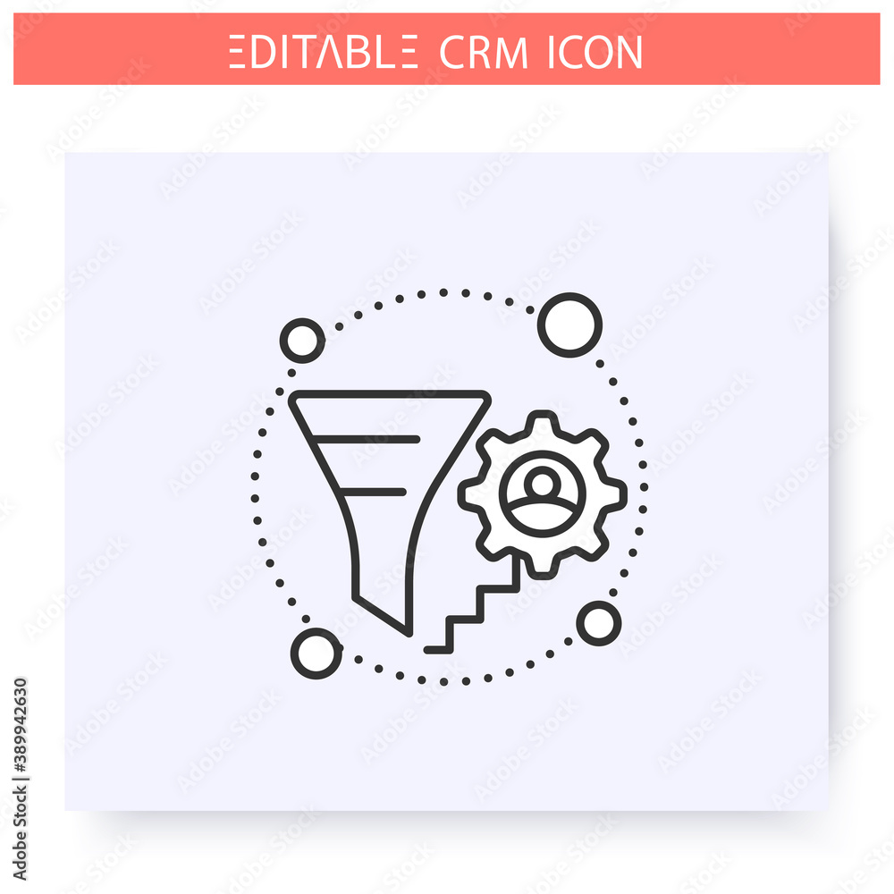Aufkleber lead management line icon. lead generation, input, track and analyze crm service. automating workflo