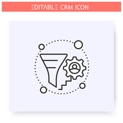 Lead management line icon. Lead generation, input, track and analyze CRM service. Automating workflow processes. Customer relationship management. Isolated vector illustration. Editable stroke 