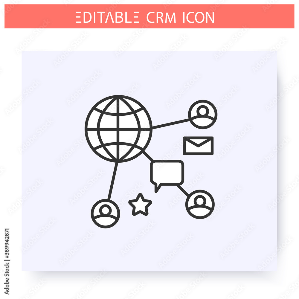 Aufkleber social crm line ion. customers interaction through social media platforms. automating workflow proce