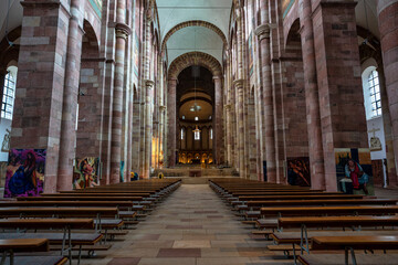 Fototapeta premium Interior of Cathedral in Speyer, Germany. The Imperial Cathedral