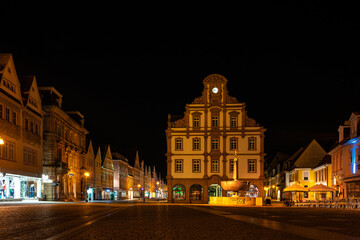 Fototapeta na wymiar The facade of the Old Mint, Alte Muenze in Speyer in Germany at night