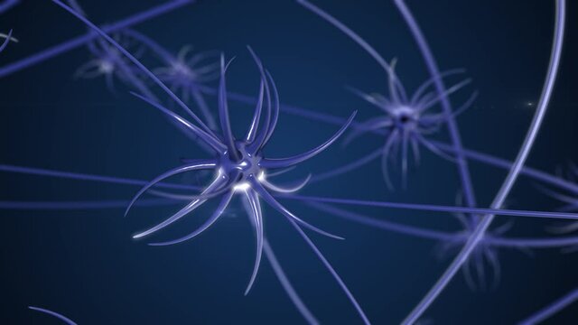4k video of interconnected neurons with electrical pulses.