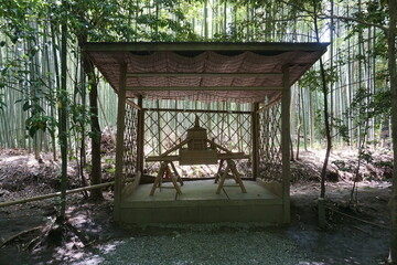 Shinto temple house in the woods. 