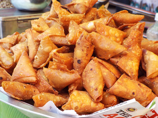 Samosas sold as street food in India