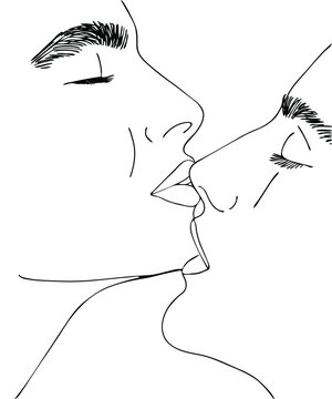vector illustration of a kiss. sensual lips. lovers. graphic sketch. Valentine&rsquo;s Day postcard. Lovers. tender love. lesbian orientation