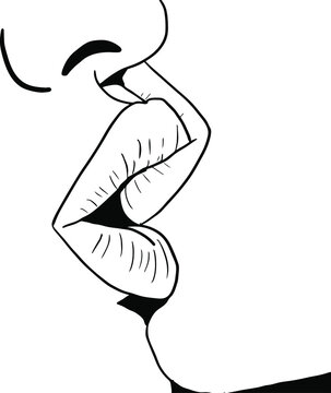 vector illustration of a kiss. sensual lips. lovers. graphic sketch. Valentine&rsquo;s Day postcard. Lovers. tender love