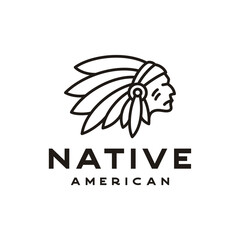 American Native Indian Chief Headdress line art Logo Design inspiration
