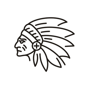 American Native Indian Chief Headdress line art Logo Design inspiration