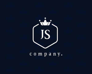 Creative letter JS crown logo. Elegant emblem, hexagon shape. Graceful, beautiful lettering. The vintage symbol for book design, brand name, business card, restaurant, boutique, hotel, cafe, identity.