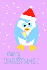 christmas card with penguin