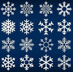 Fototapeta na wymiar Snowflakes icons vector . Snowflakes template. Christmas icon logo snow. Flake crystal silhouette collection. Snow, holiday, cold weather, frost. Winter design elements . Vector illustration.