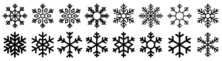 Snowflakes icons vector . Snowflakes template. Christmas icon logo snow. Flake crystal silhouette collection. Snow, holiday, cold weather, frost. Winter design elements . Vector illustration. © vectorsanta