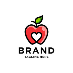 apple logo with love Heart Inside and leaf icon Design Symbol Illustration in trendy colorful linear line style