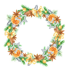 Watercolor wreath frame christmas winter new year
