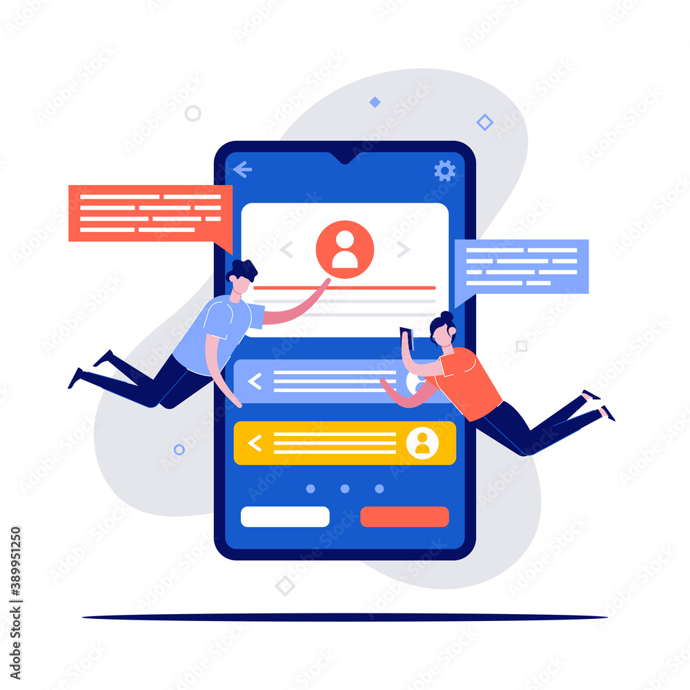 Poster mobile phone profiles, user information data concepts with character. people build customer profile 