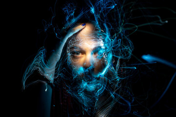 light painting portrait, new art direction, long exposure photo without processing, light drawing...