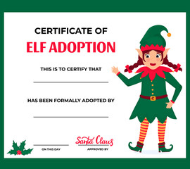 Elf Adoption Certificate for boys and girls