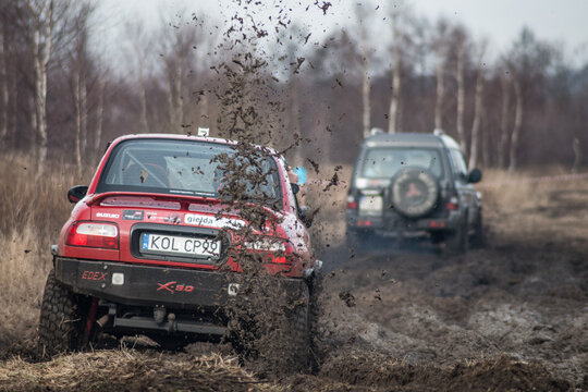 CHECHLO- KLUCZE/POLAND - 15 February 2014: Offroad 4x4 sand ground rally, quad bike, motocross, atv ,off road cars in cross country competition in Klucze