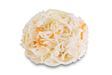 Fresh raw pickled cabbage with casrrot on a white isolated background