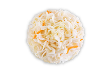 Fresh raw pickled cabbage with casrrot on a white isolated background