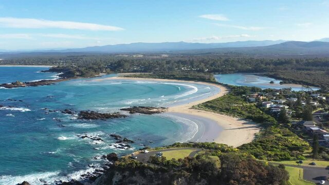 2020 - An excellent aerial view of waves lapping at the beaches of Tomakin, New South Wales, Australia.