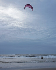 Kite surfing. North sea coast. Julianadorp. Netherlands.