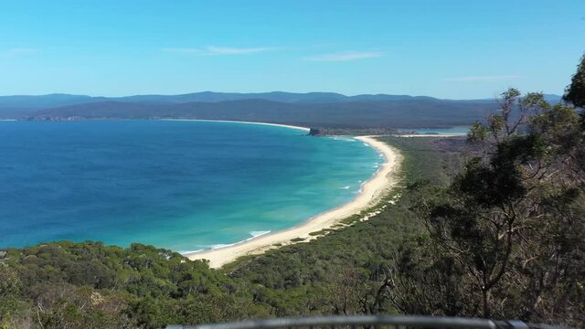 2020 - An excellent aerial view looming from a dock to Disaster Bay Lookout at Ben Boyd National Park in New South Wales, Australia.