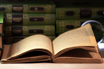 books on the table in the library reading room