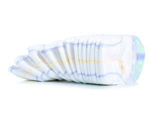 Stack baby diapers on white background isolation