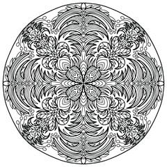 mandala drawn with flowers folk style on a white background for coloring, vector, coloring book