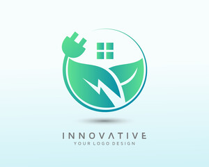 Electric energy logo, natural real estate with leaf, Abstract Colorful Logo Design Elements