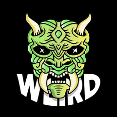 Devil head with weird typography illustration for poster, sticker, or apparel merchandise.With tribal and hipster style.