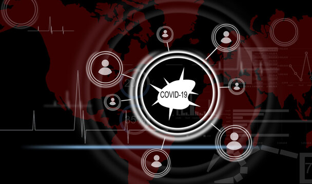 Digital illustration of a map, with data processing, business and distribution during the Coronavirus Covid-19 pandemic - Powered by Adobe